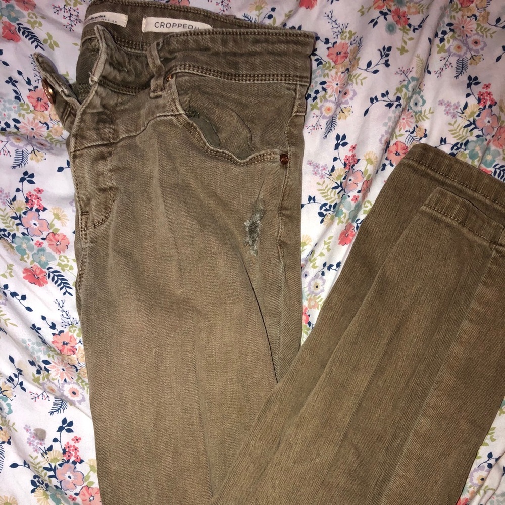 PRE-RIPPED Olive Green Skinny Jeans